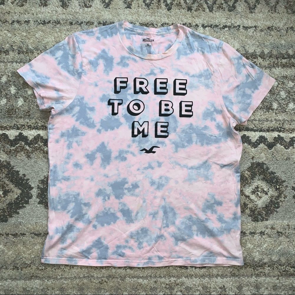 Hollister Free To Be Me Pink Blue Short Sleeve Shirt XL